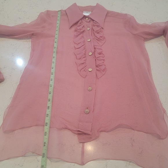 CHANEL fall 2006 runway pink ruffle blouse gold crystal logo buttons size 34 - Picture 7 of 16